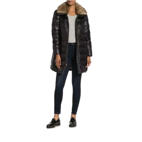 kate spade new york faux fur trim hooded puffer coat